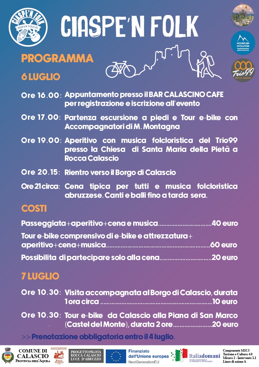 Tramonto a Rocca Calascio in e-bike, giornate all'insegna dello sport e della musica folcloristica in Abruzzo